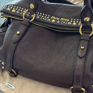 Miu Miu Brown Leather Studded Bag